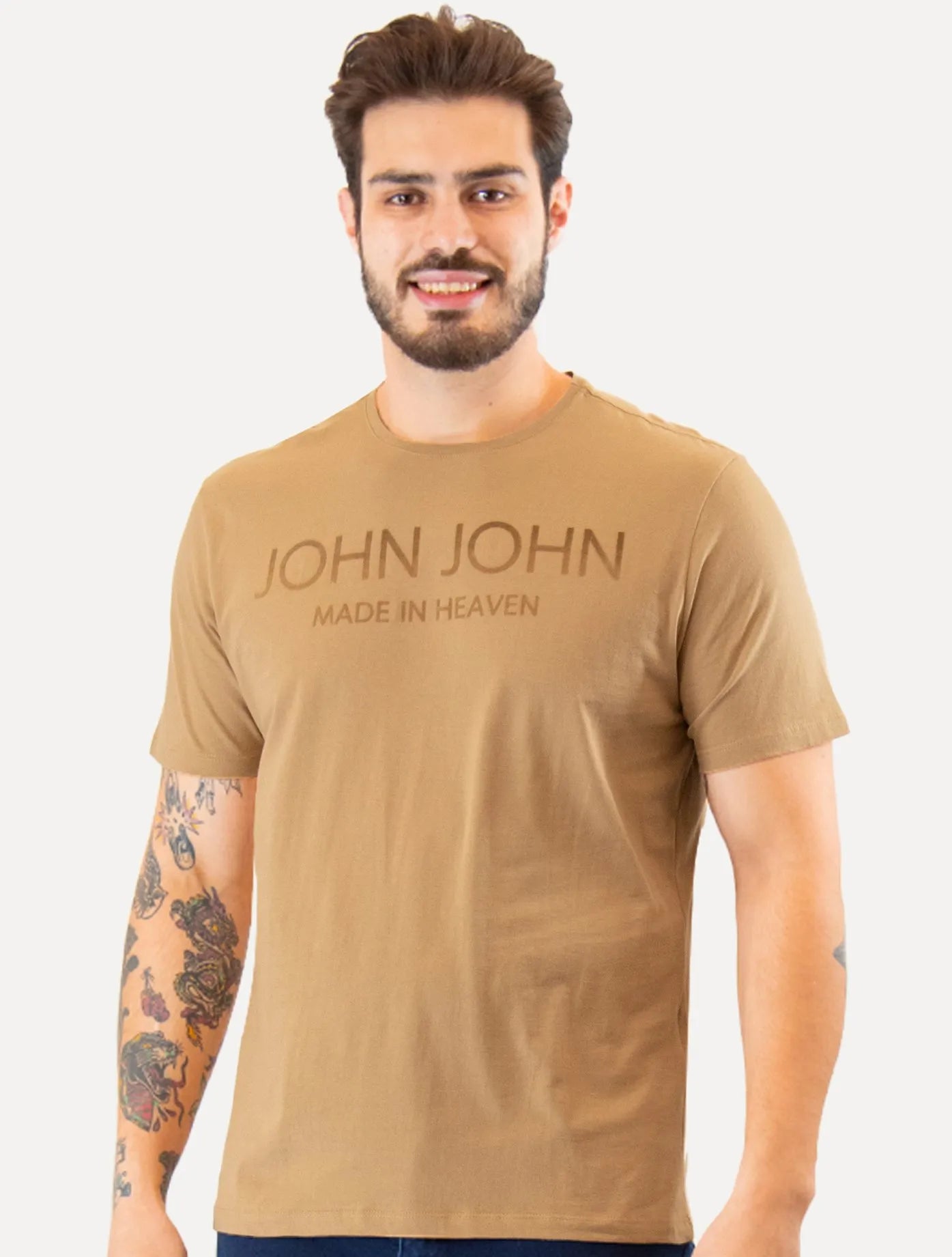 Camiseta John John Masculina Slim Grade Logo Cáqui